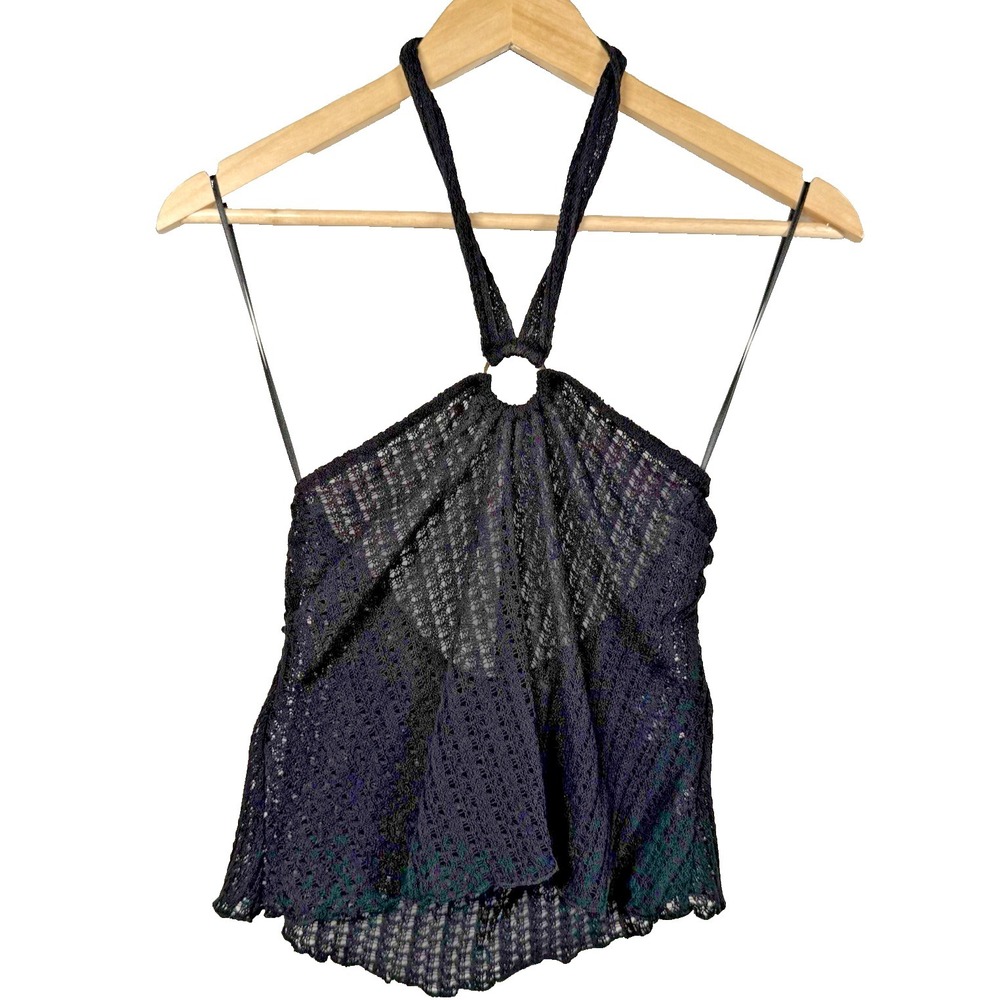 NWT H&M Black Crochet Halter Top Ring Keyhole Pointelle Fairy Whimsigoth Small